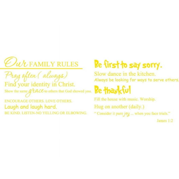 Yellow 27" x 36" Our Family Rules... Vinyl wall art Inspirational quotes and saying home decor decal sticker
