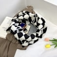 thumbnail image 4 of Bolsa de hombro con estampado de rombos de felpa retro para mujer de mano de color Hit (Negro) Likrtyny Para Estrenar, 4 of 9
