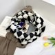 thumbnail image 4 of Bolsa de hombro con estampado de rombos de felpa retro para mujer de mano de color Hit (Negro) Likrtyny Para Estrenar, 4 of 9