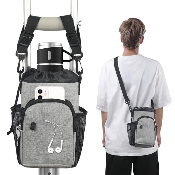Crutch Bag Pouch, Water-Resistant Premium Zipper Pouch for Crutches, Lightweight Crutches Pouch Storage Tote for Adults Men, Women and Kids(Gray)