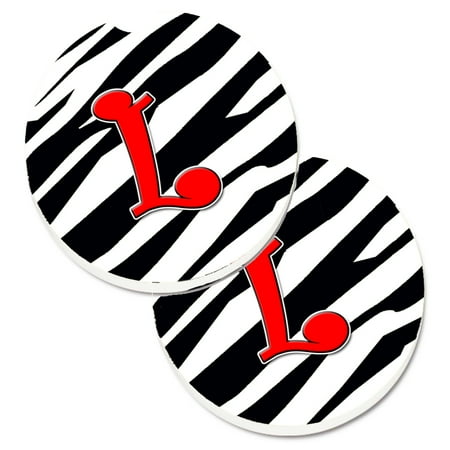 

Carolines Treasures CJ1024-LCARC Monogram Initial L Zebra Red Set of 2 Cup Holder Car Coasters Large multicolor