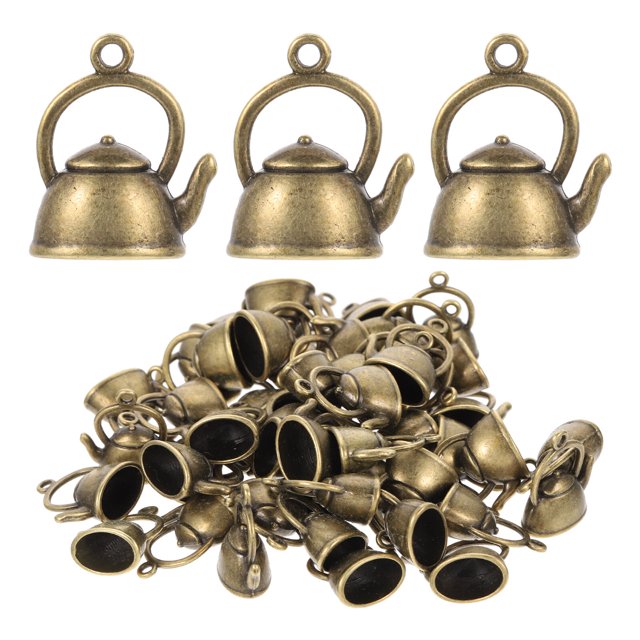 50pcs Small Teapot Hanging Charm Necklace Hanging Decor DIY Alloy Kettle Charm