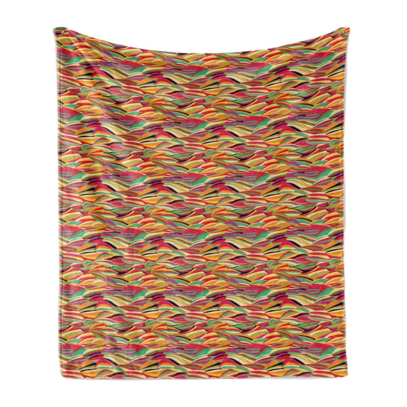 Colorful Soft Flannel Fleece Throw Blanket, Abstract Leaf Like Shapes in Motley Lively Colors Entangled Funky Wavy Design, Cozy Plush for Indoor and Outdoor Use, 50" x 70", Multicolor, by Ambesonne