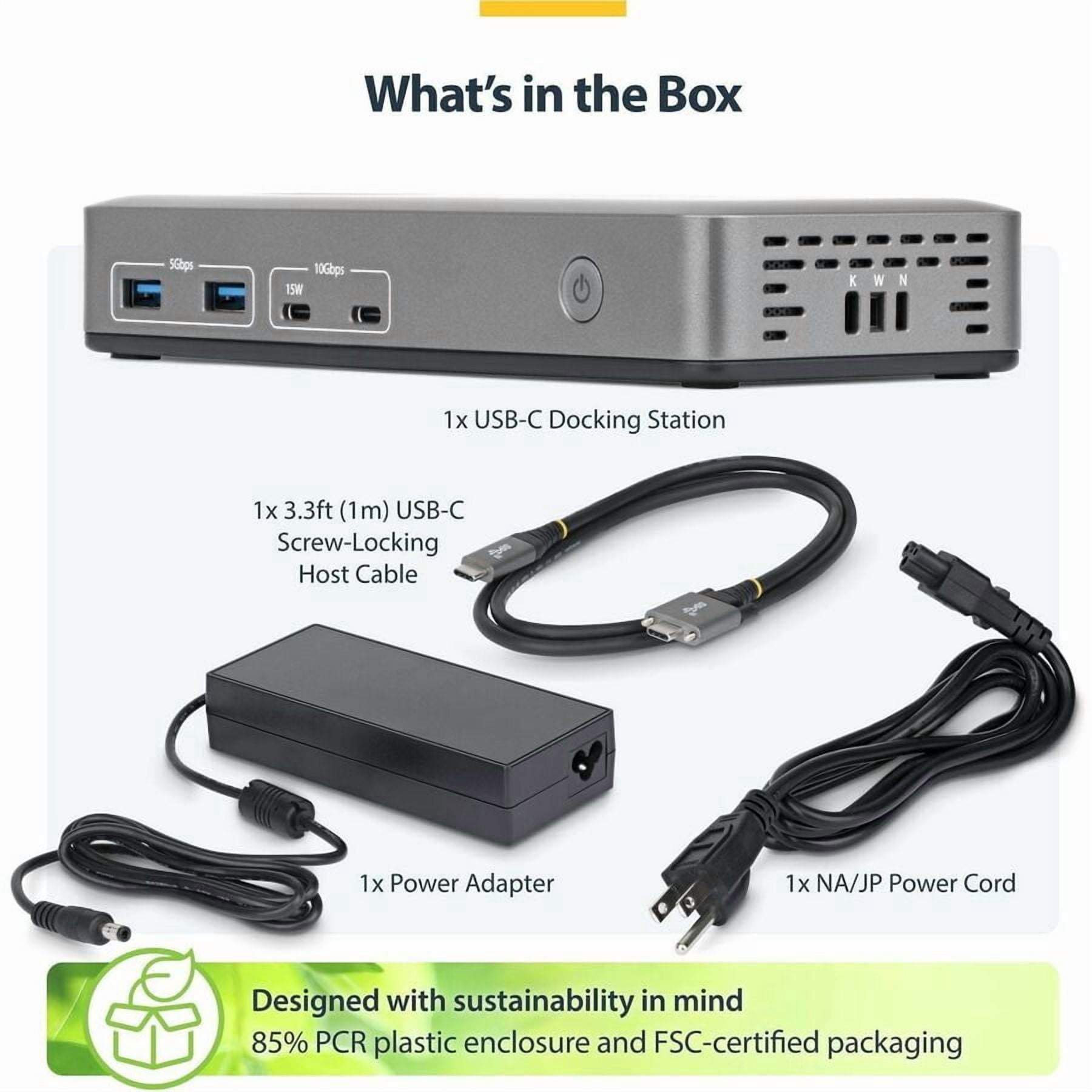 StarTech Triple-Monitor USB-C Docking Station, DP / HDMI, 4K 60Hz, 100W Laptop Charging, 1GbE, Driverless, Multi-Monitor Dock