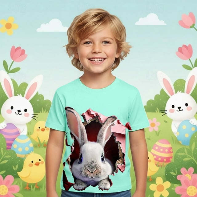 T-Shirt Graphique à Manches Courtes pour Garçons, Doux et Décontracté, Imprimé Coloré pour Pâques