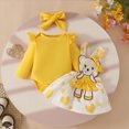 thumbnail image 2 of NOLDARES Infant Girl Fall Outfits Baby Girl Romper Suspender Dress Skirt with Headband 3Pcs Festival Clothes(Yellow,12-18 M), 2 of 9