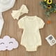 thumbnail image 3 of Gibobby Mameluco niña de manga corta para niños y niñas, mono acanalado de Color sólido para recién nacidos con diademas para niños, ropa(Beige, 6-9 Meses), 3 of 4