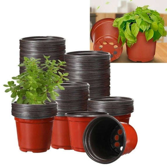Cokden 130 Pcs 10cm Plastic Plant Nursery Seed Pots Plastic Plant Pots Seed Starting Pot for Fruit Vegetable Plant Succulents Seedlings Cuttings with 20 PCS Random Colored Plant Labels Red