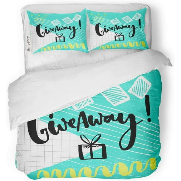 RYLABLUE 3 Piece Bedding Set Giveaway Word and of Box for Social Media Contests Brush Lettering at Playful Twin Size Duvet Cover with 2 Pillowcase for Home Bedding Room Decoration