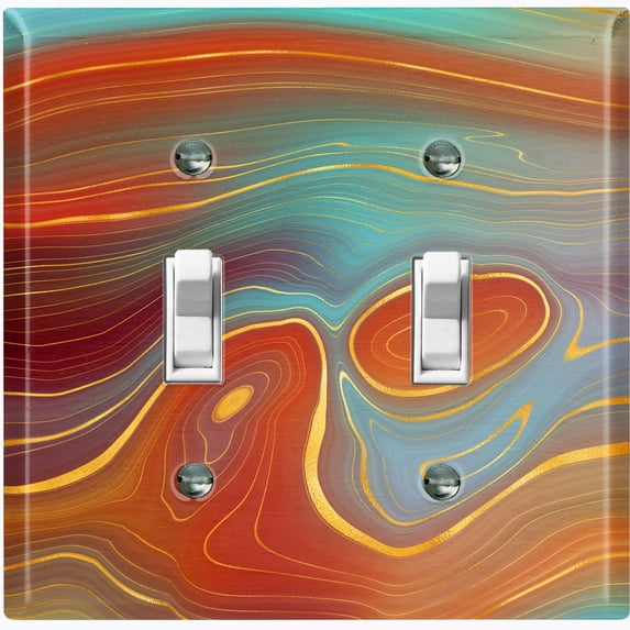 Metal Light Switch Plate Cover Image of Marble Orange Teal Swirl Galaxy MAR076