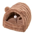 thumbnail image 4 of Cama cueva para mascotas, tienda de campaña para gatos, suministros acogedores para mascotas, refugio calmante para dormir, nido de Gato semicerrado Marrón L, 4 of 8
