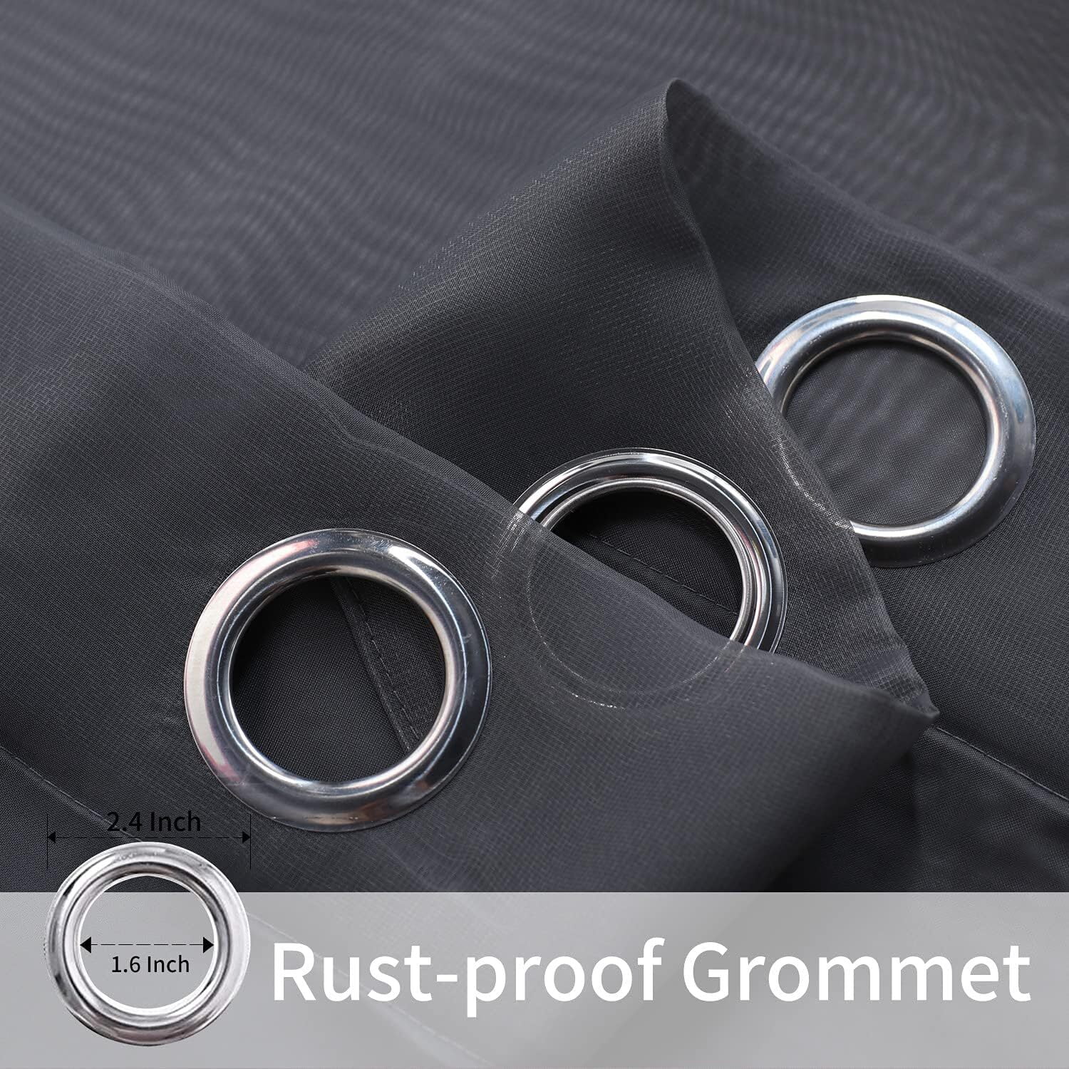 GoXteam Black Outdoor Sheer Curtains for Patio Waterproof, 2 Panels Grommet Indoor Voile Sheer Curtain for Living Room, Bedroom, Porch, Pergola, Cabana, 52 x 84 inch