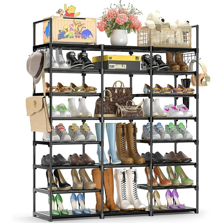 VTRIN Shoe Rack Shoe Organizer 8 Tiers Shoe Rack for Entryway Holds 46-50  Pairs Shoe and Boots Shelf Organizer Storage Organizer Durable Metal with  Versatile Hooks Wooden Hammer for Bedroom Black 