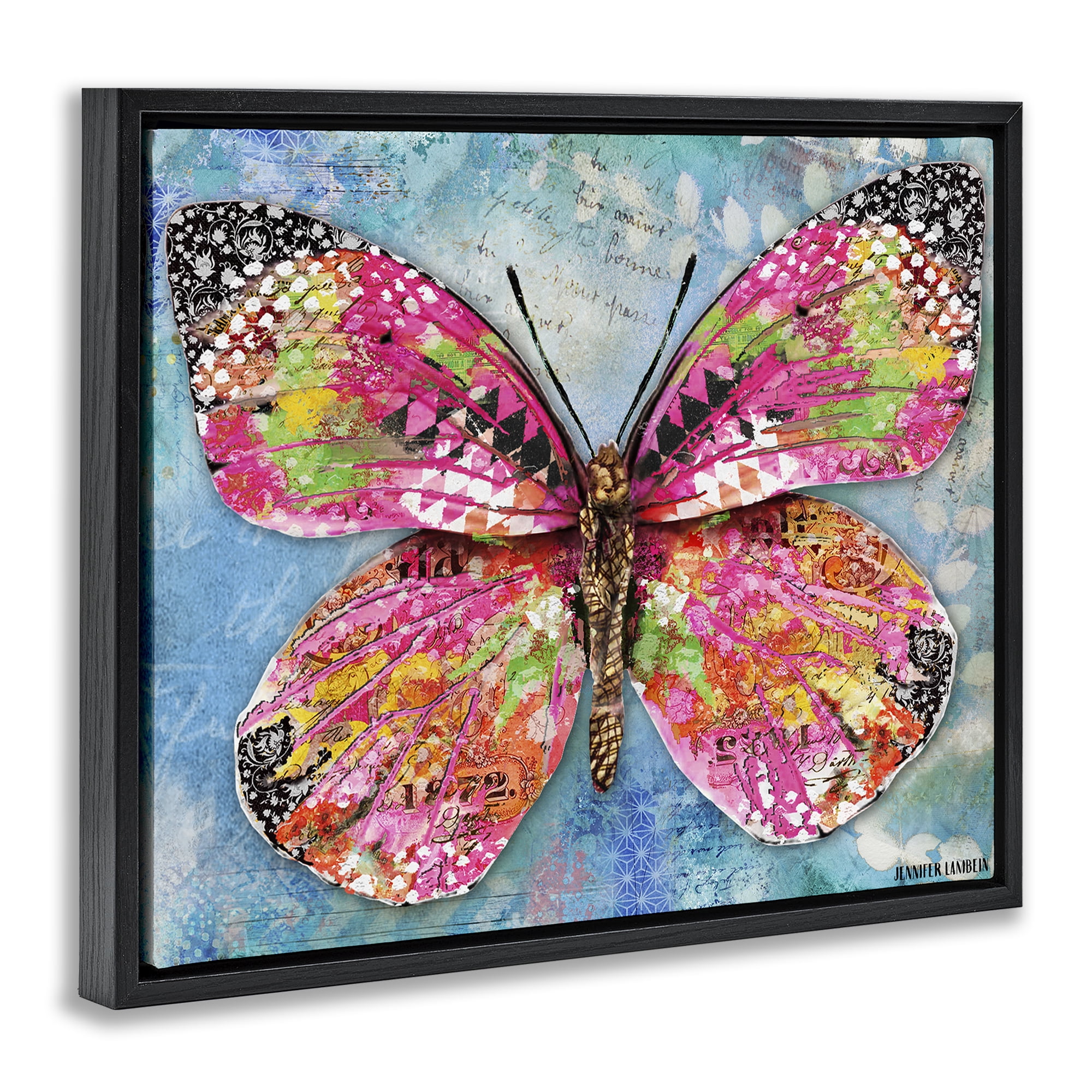Stupell Industries Wonderland Butterfly Pattern Animals Painting Black Floater Framed Canvas Art Print Wall Art, 21 x 17