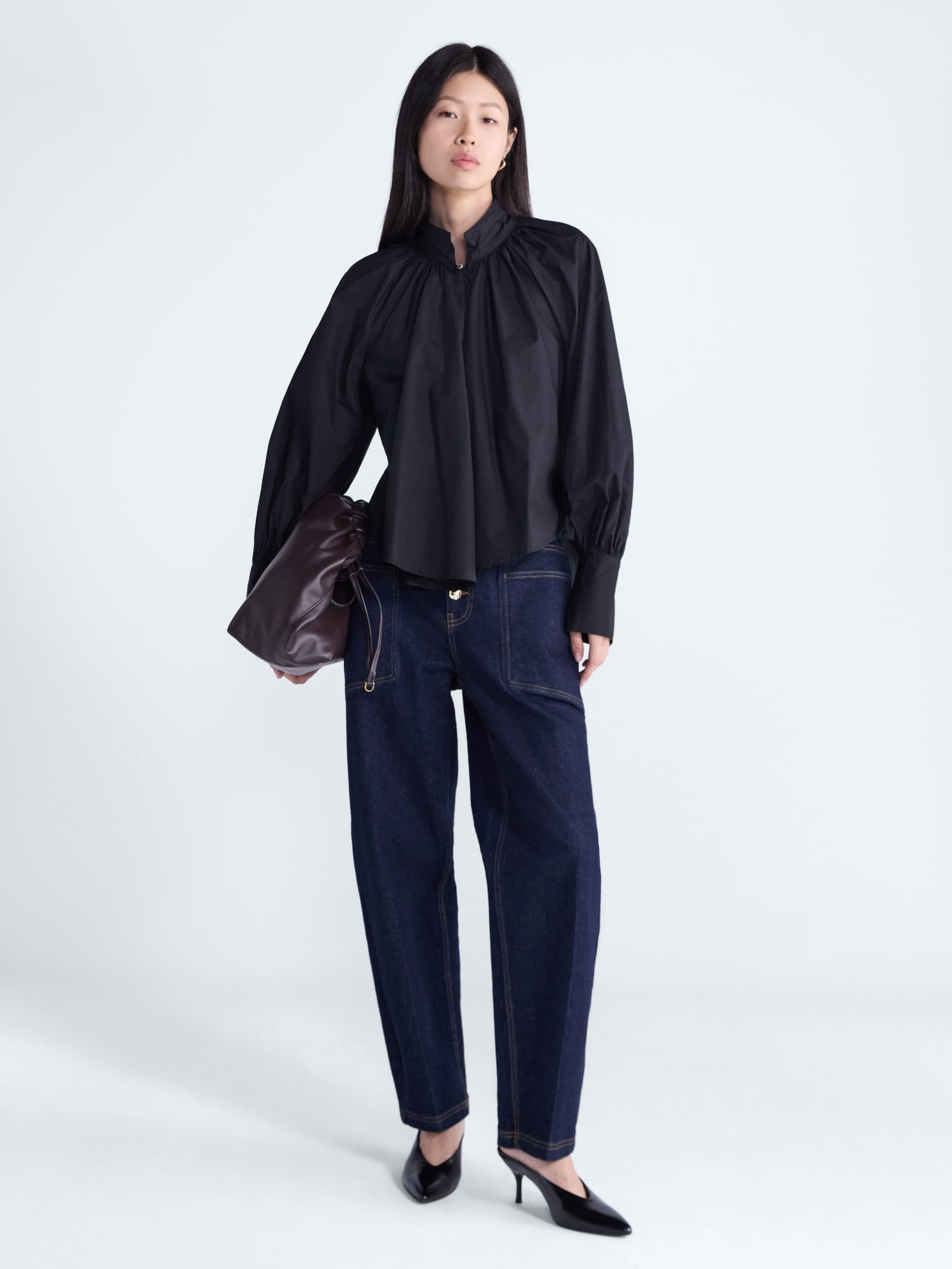 Scoop Women's and Women's Plus Flowy Volume Cotton Blouse, Sizes XS-4X