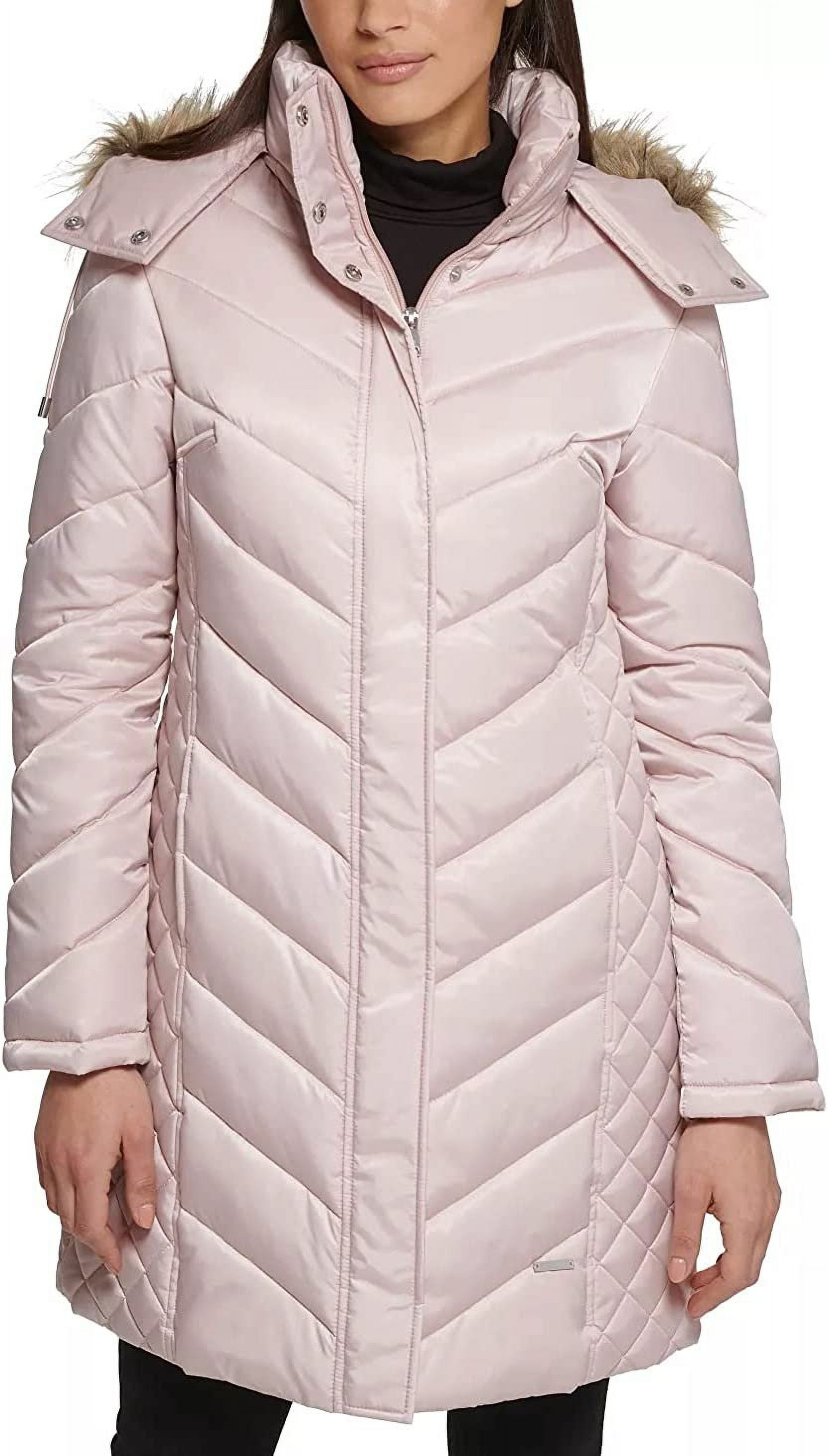 Kenneth Cole Women's 17QMP124 Quilted Chevron Puffer Jacket - Rose