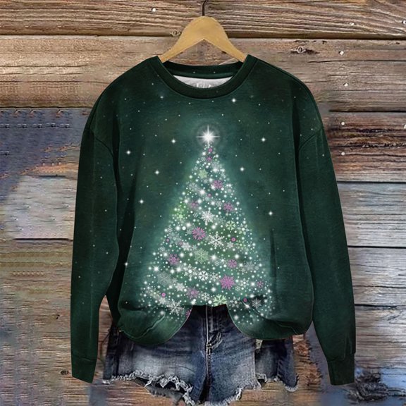 WXLWZYWL Christmas Sweatshirt for Women Plus Size 3D Print Novelty Pullover Tops Casual Dressy Blouse 2024 Xmas Trendy Tops