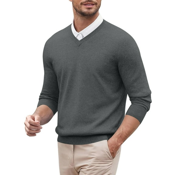 GBSYEWXS Men Pullover Sweaters Outdoor Long Sleeve Collared Pullover Solid Color Casual Dark Gray Sweater