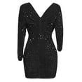thumbnail image 4 of BLTIBY Womens Sequin Evening Dress Hip Wrap V-Neck Ruched Waist Long Sleeve Glitter Cocktail Party Slim Formal Gown Fashion Elegant Dress Black S, 4 of 4
