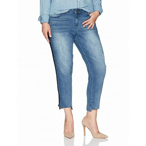 Democracy Democracy NEW Blue Womens' Size 24W Plus Distressed Cropped