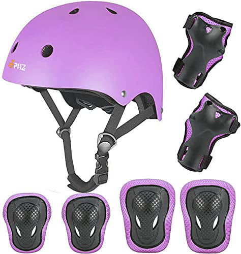 PHZ Kids Bike Helmet Toddler Helmet 3-14 Years Sport Protective Gear Set Knee Pads Elbow Pads Wrist Guards Boy Girl Adjustable Child Cycling Helmet