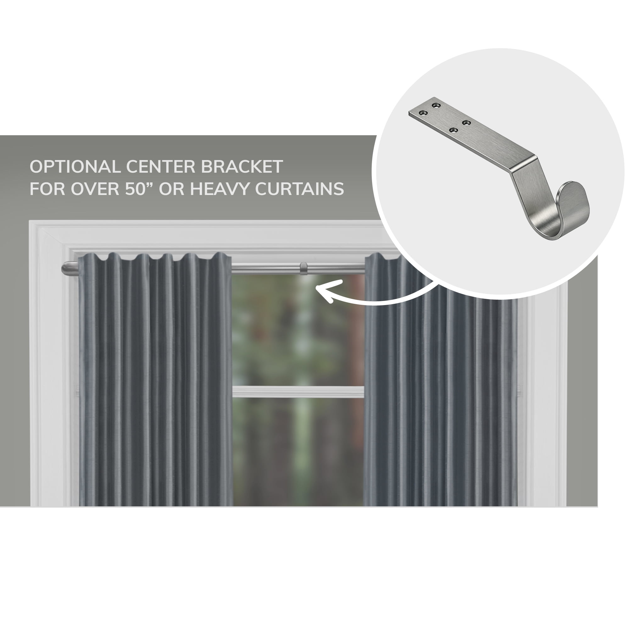 Mainstays Nickel Wrap Around Tension Curtain Rod, No-Drill Installation, 48-84 in