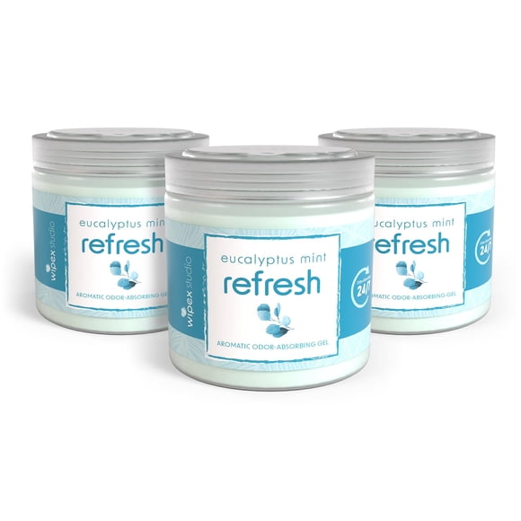 Gel eliminador de olores Wipex Refresh de eucalipto y menta, 450 ml, paquete de 3