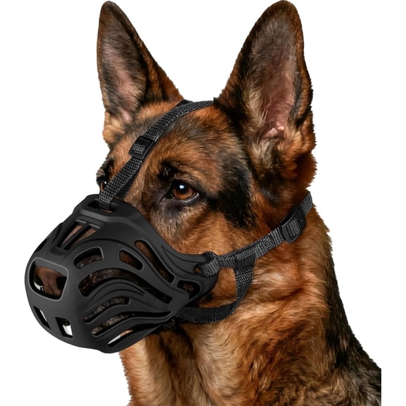 Dog Muzzle for Large Dogs, Soft Breathable Basket Muzzle, Adjustable Anti Bite Anti Chewing Dog Muzzle for Grooming, Training, Walking and Vet Visits, Black, XL