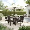 thumbnail image 5 of Martha Stewart 7-Piece Indoor-Outdoor Dining Set with 6 Stackable Dining Chairs and 60" Patio Table with Engineered Wood Top in Brown Rattan Wicker, 5 of 11