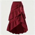 thumbnail image 4 of Women Drawstring Ruched Midi Skirt, High Low Asymmetrical Tiered Ruffle Wrap Skirt, High Waist Flowy Irregular Hem A Line Skirt Wine M(M), 4 of 5