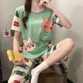 thumbnail image 2 of Summer Women Pajama Sets Cartoon Print Sleepwear Short Sleeve+Pants 2Pcs Suit Loungewear Casual Home Clothing Female Homewear, 2 of 7