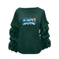 thumbnail image 2 of Yteetum Women's Merry Christmas Sweatshirts Oversized Crewneck Christmas Pleated Ruffle Trim Pullover Hoodless Sweatshirts Tops Womens Casual Xmas Graphic Round Neck Loose Lantern Sleeve Sweatshirts, 2 of 7