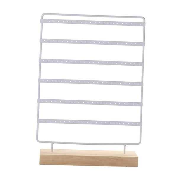 Organizador de joyas y pendientes con base de madera, 6 niveles blanco