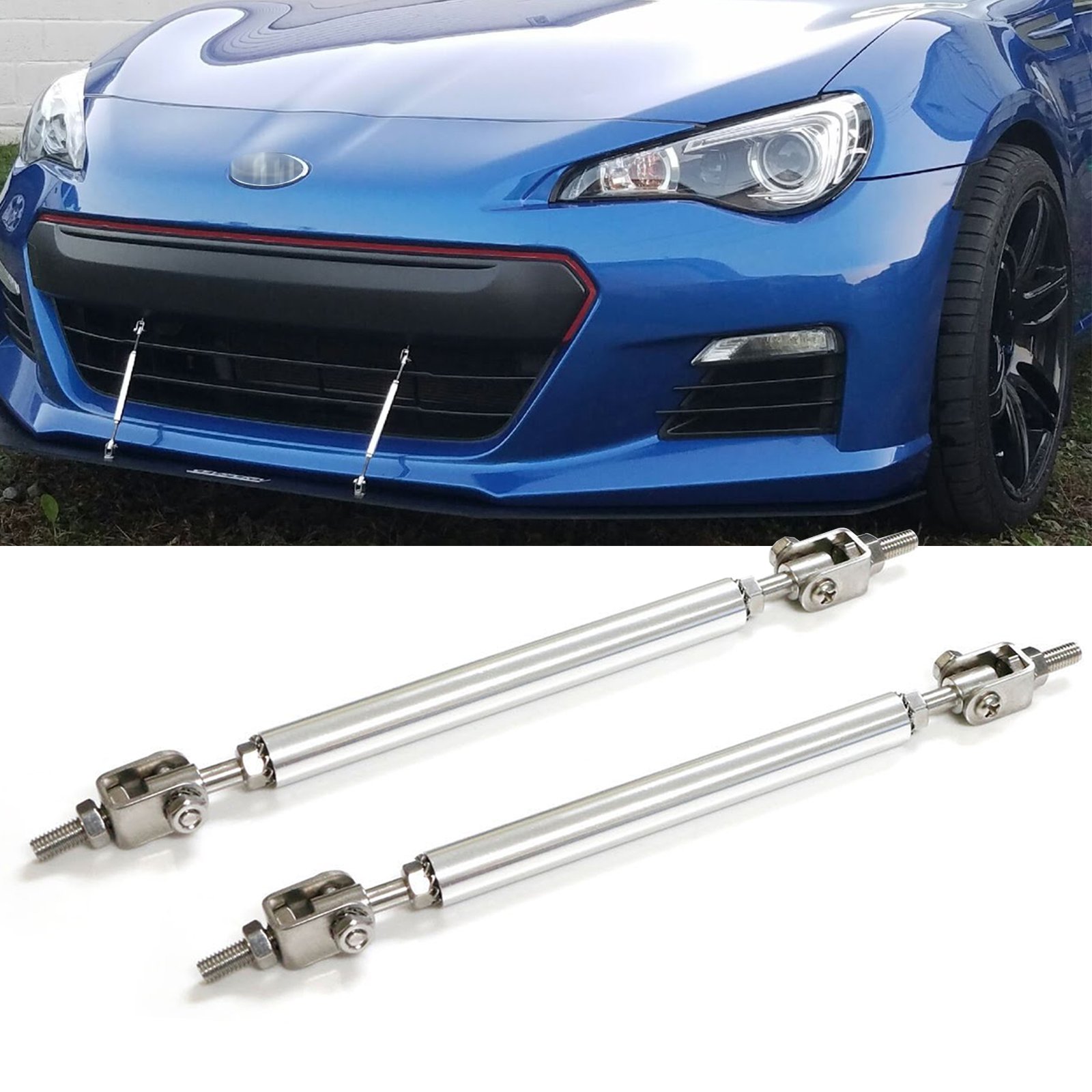 Universal Adjustable Red Front Bumper Lip Splitter Strut Rod Tie Support Bars