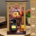 thumbnail image 4 of DIY Book Nook Kit 3D Wooden Puzzle Bookshelf Insert Decor with LED Light Sakura DIY Miniature Dollhouse Model Kit Creative Educational Bookshelf Insert Bookend Building Kits for Kids Adul, 4 of 11