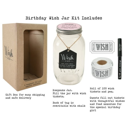 Top Shelf Pink Happy Birthday Wish Jar ; Keepsake Gift for Her ; Unique and Thoughtful Gift Ideas for Mother, Grandma, Daughter, and Best Friend ; Kit Comes with 100 Tickets and Decorative (Best Wishes For Daughter)