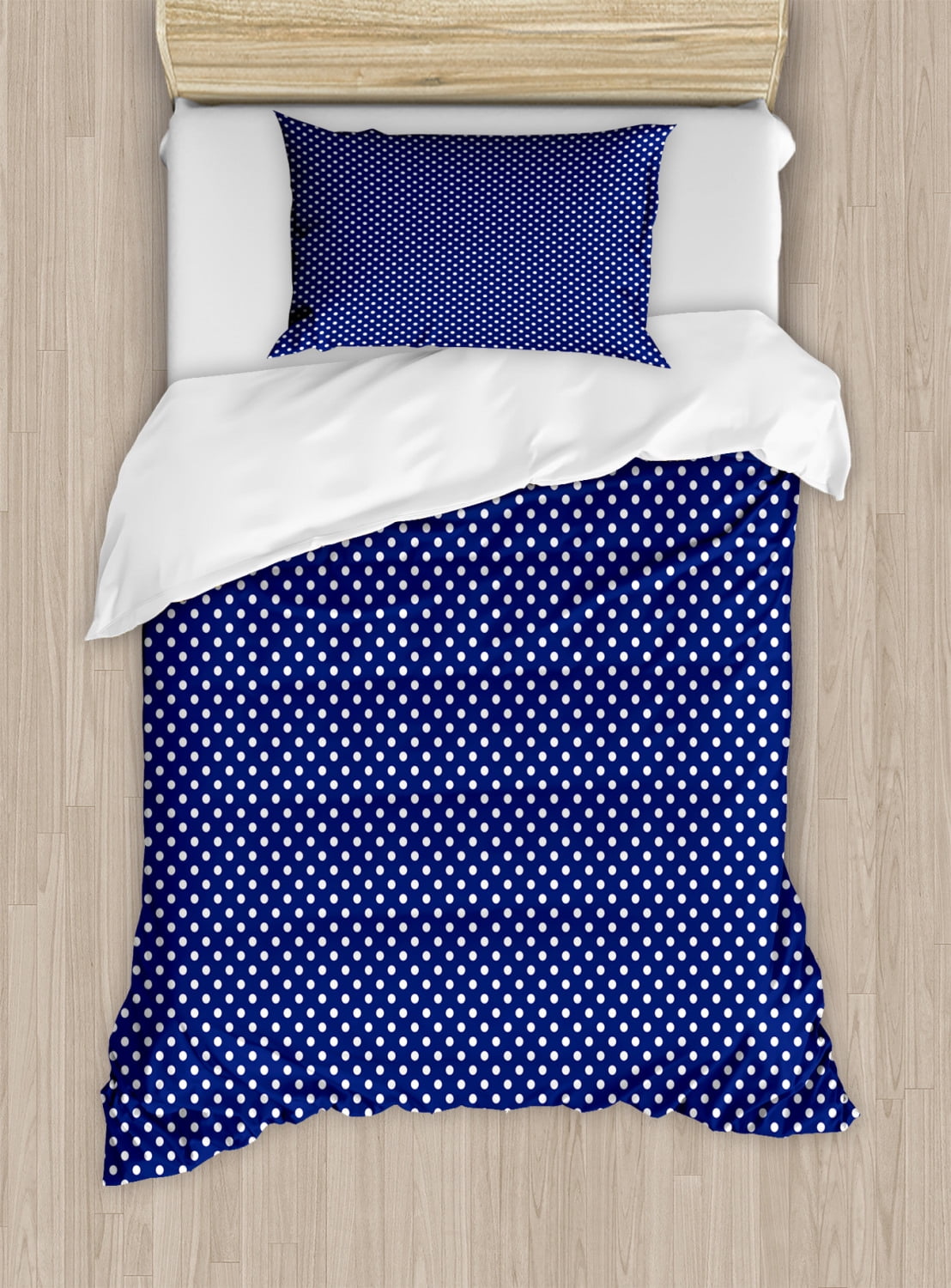 Navy Blue Duvet Cover Set, Old Fashioned Polka Dots Pattern in Marine