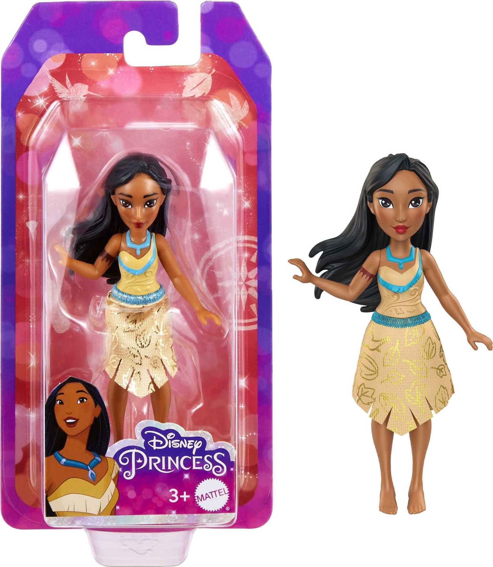 Disney Princess Pocahontas Small Doll, Black Hair & Brown Eyes, Signature Look with Fringe Skirt