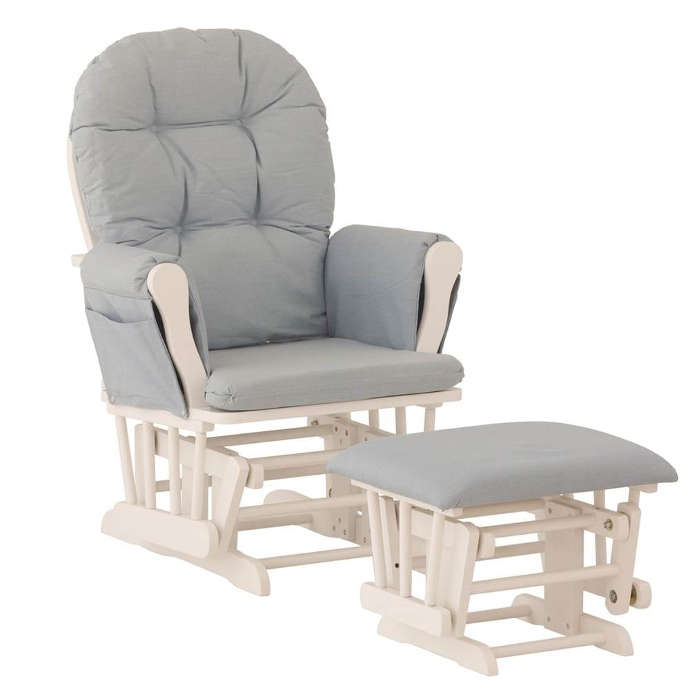 Glider & Ottoman in White Finish with Light Denim Cushion