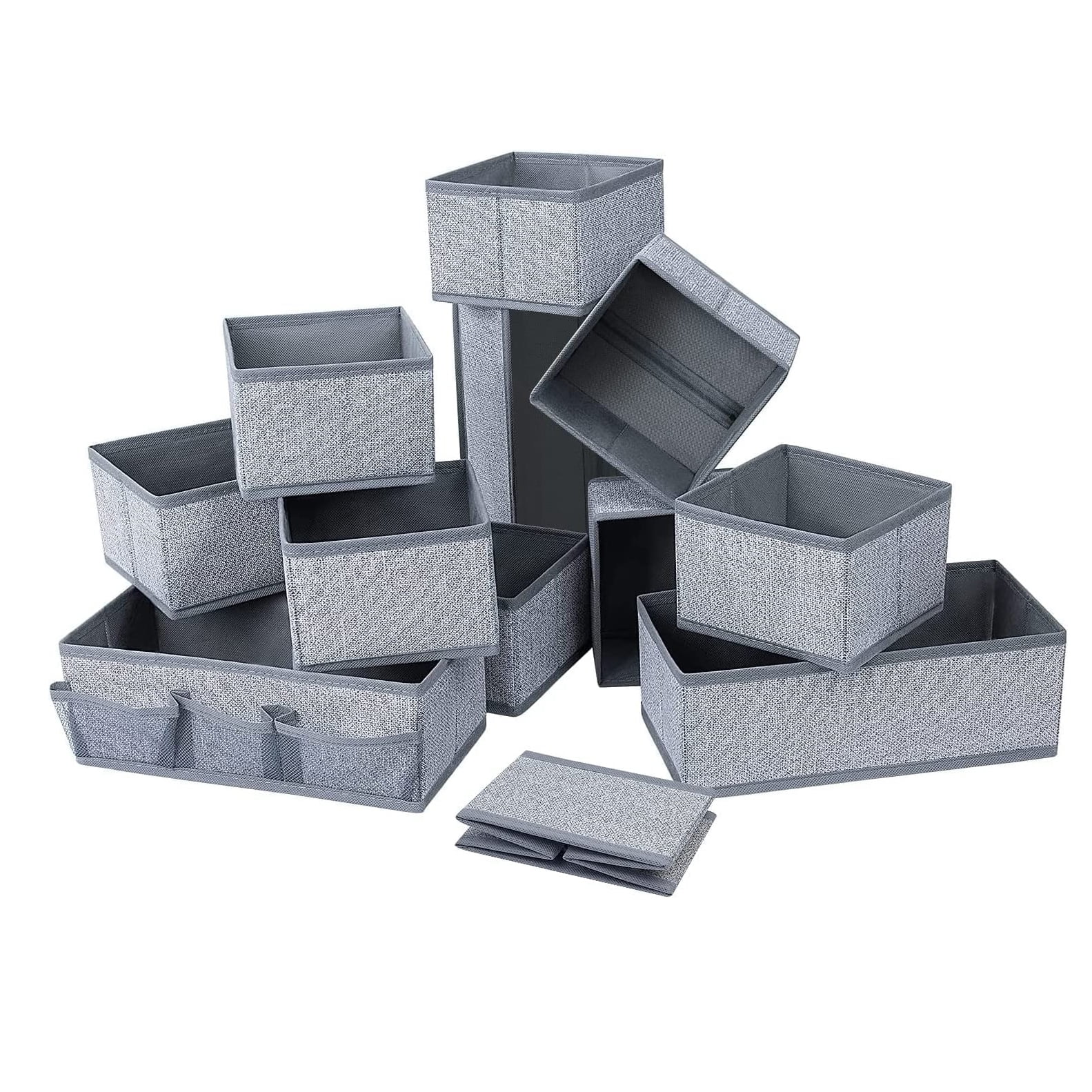 DIMJ 12 PCS Dresser Drawer Organiser Fabric Storage Box Foldable Wardrobe  Storage Organiser Drawer Dividers Storage Cubes for Socks, Underwear, Ties,  Scarves, Cosmetics (Heather Grey) 