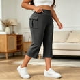 thumbnail image 2 of Plus Size Cargo Capris for Women Elastic Waist Slim Fits Yoga Capri Leggings, Stretch Workout Hiking Sports Cropped Pants, 2 of 7