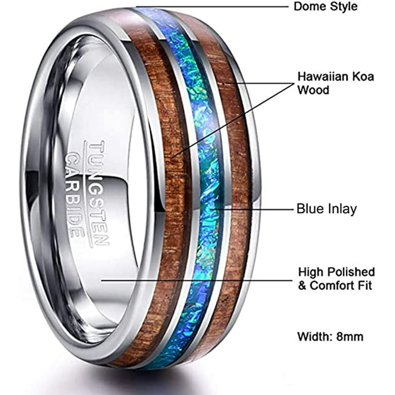 Hawaiian koa wood and abalone shell sales tungsten carbide custom made titanium ring