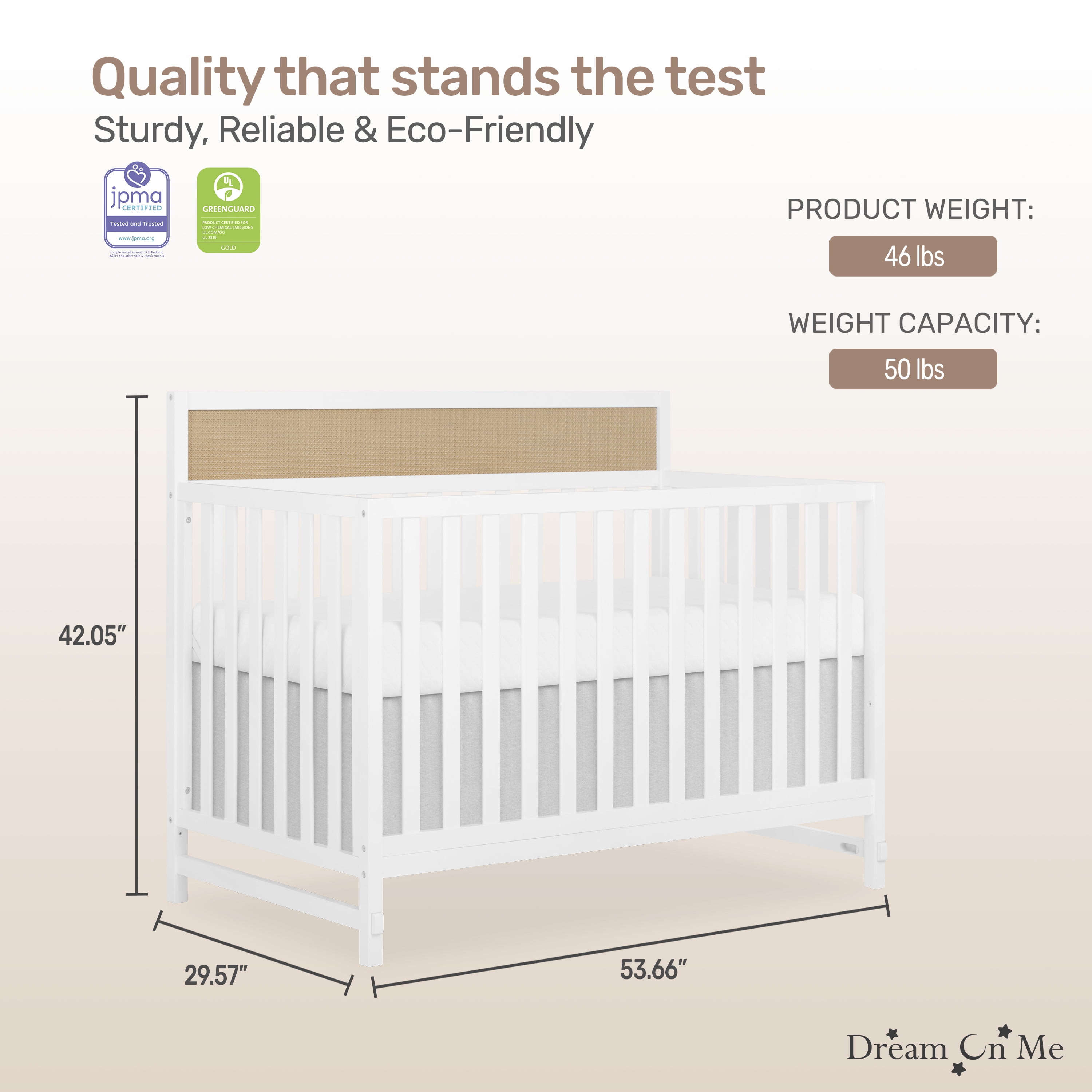 Dream On Me Kai Convertible Crib, White + Natural
