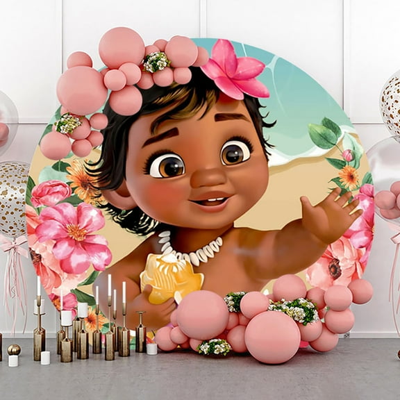 6.5ft Ocean Little Girl Flowers Round Birthday Backdrop for Kids