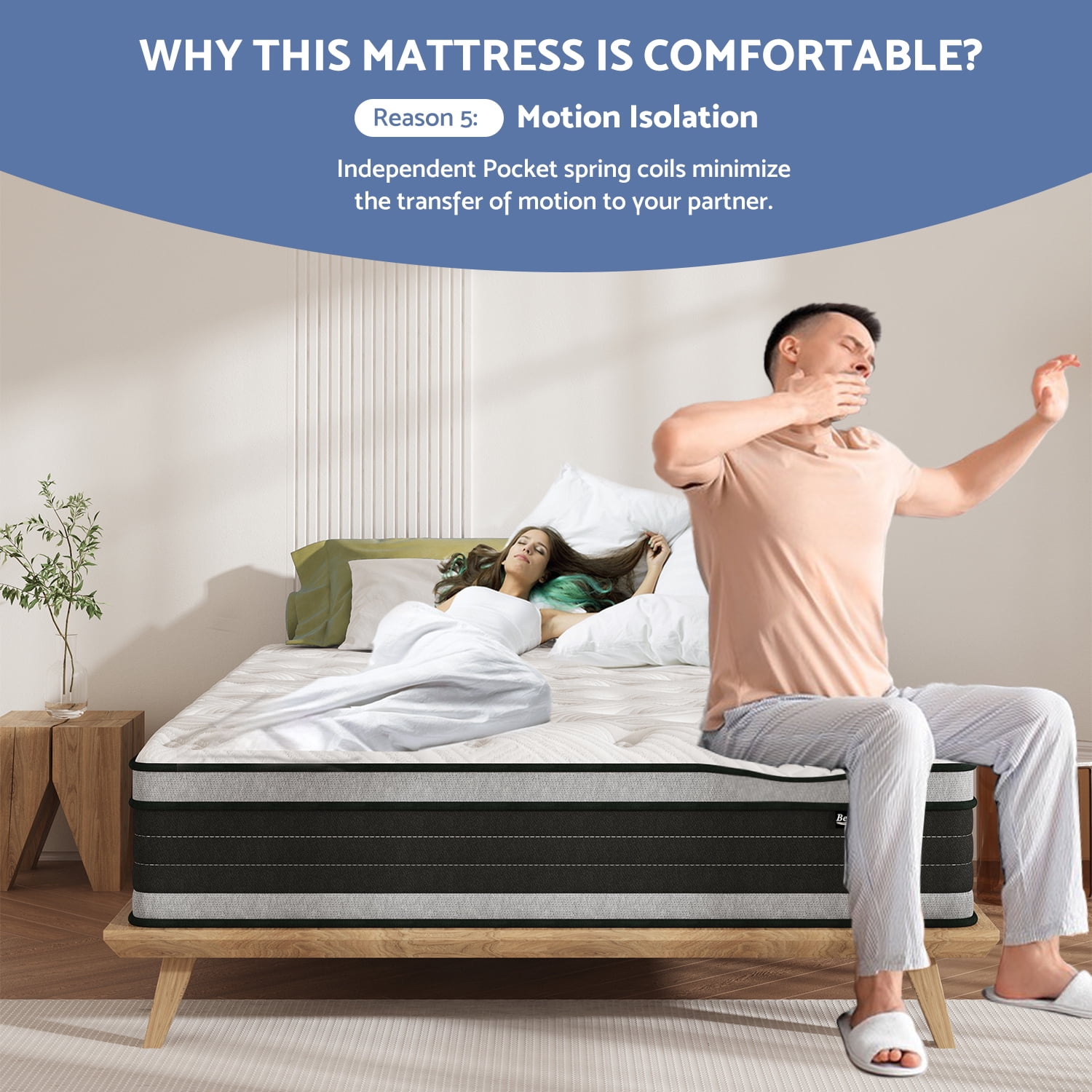 Queen Mattress, BedNew 14 inch Medium Firm Hybrid Pillow Top Mattresses in a Box, Pocket Springs
