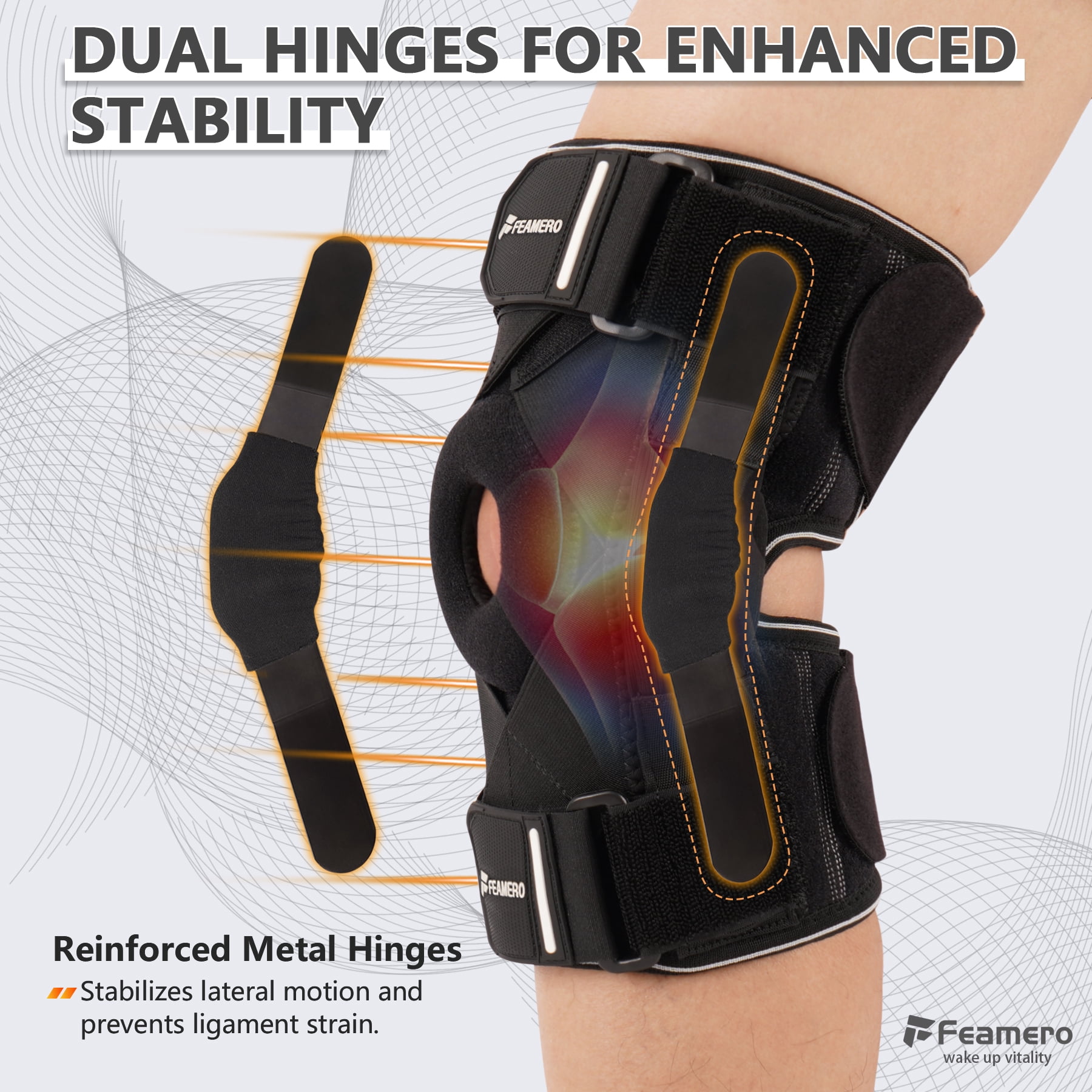 Feamero Knee Brace for Knee Pain, Hinged Knee Brace with Side Stabilizers and Cross Compression Straps for Meniscus Tear, Arthritis, Joint Support，Adjustable for Women Men - Small