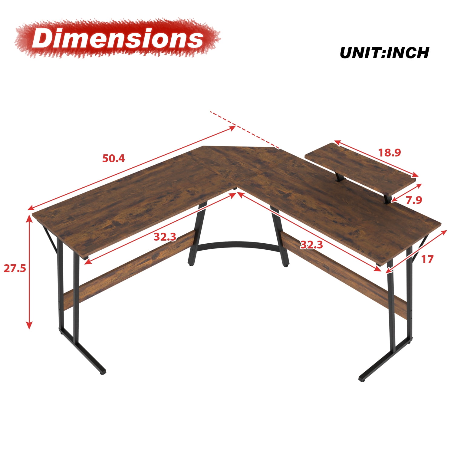 PayLessHere L Shaped Corner Gaming, Computer Desk with Large Desktop Studying and Working and Gaming for Home and Work Place,Brown