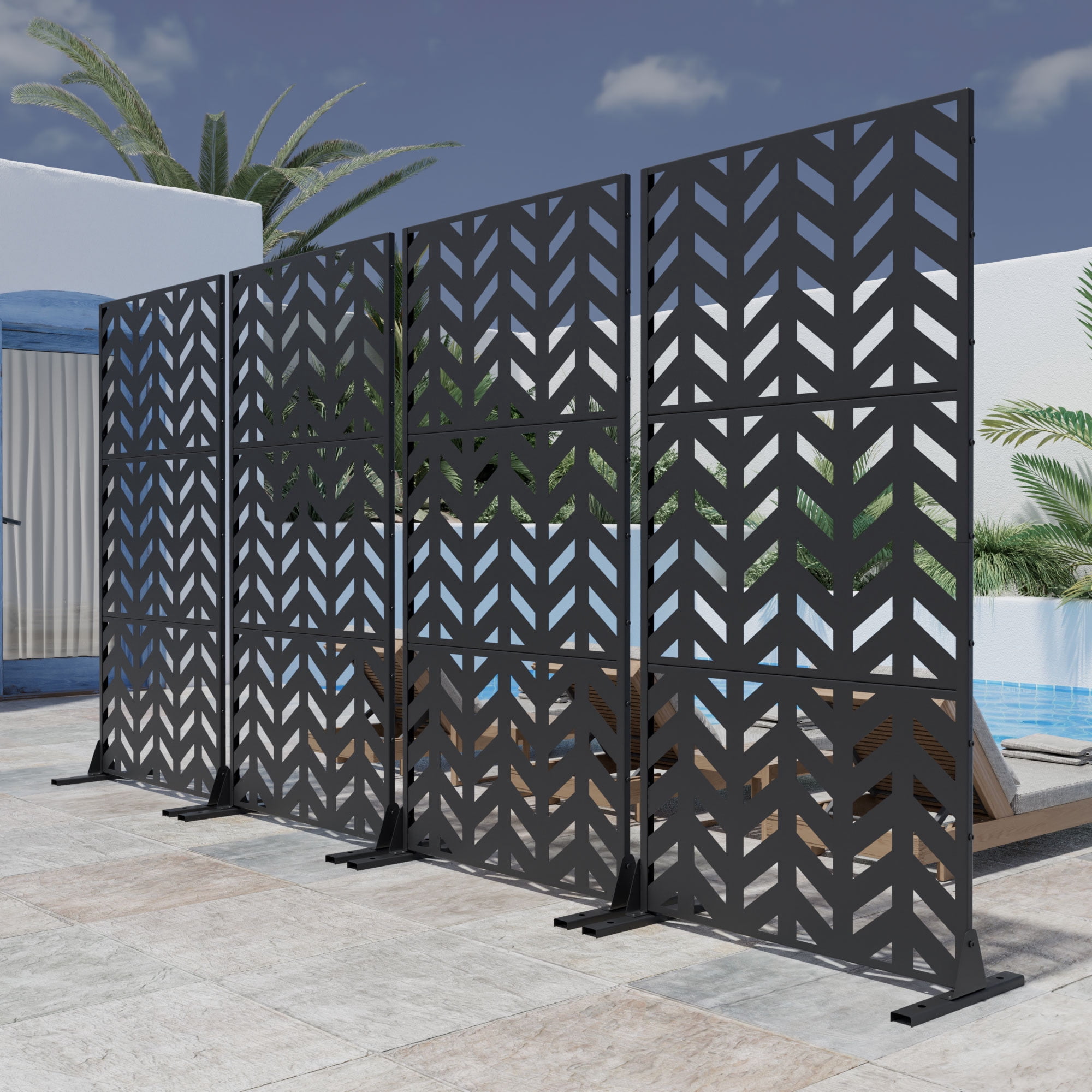 MAYEERTY 72×35" Outdoor Black Metal Privacy Panel Screen for Backyard & Garden, Fishbone Pattern
