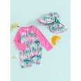 thumbnail image 2 of Bagilaanoe Toddler Baby Girl One-Piece Swimsuit Flower Print Long Sleeve Zipper Rashguard Swimwear + Swimming Cap 3M 6M 12M 2T 3T Kids Jumpsuit Bathing Suit, 2 of 8