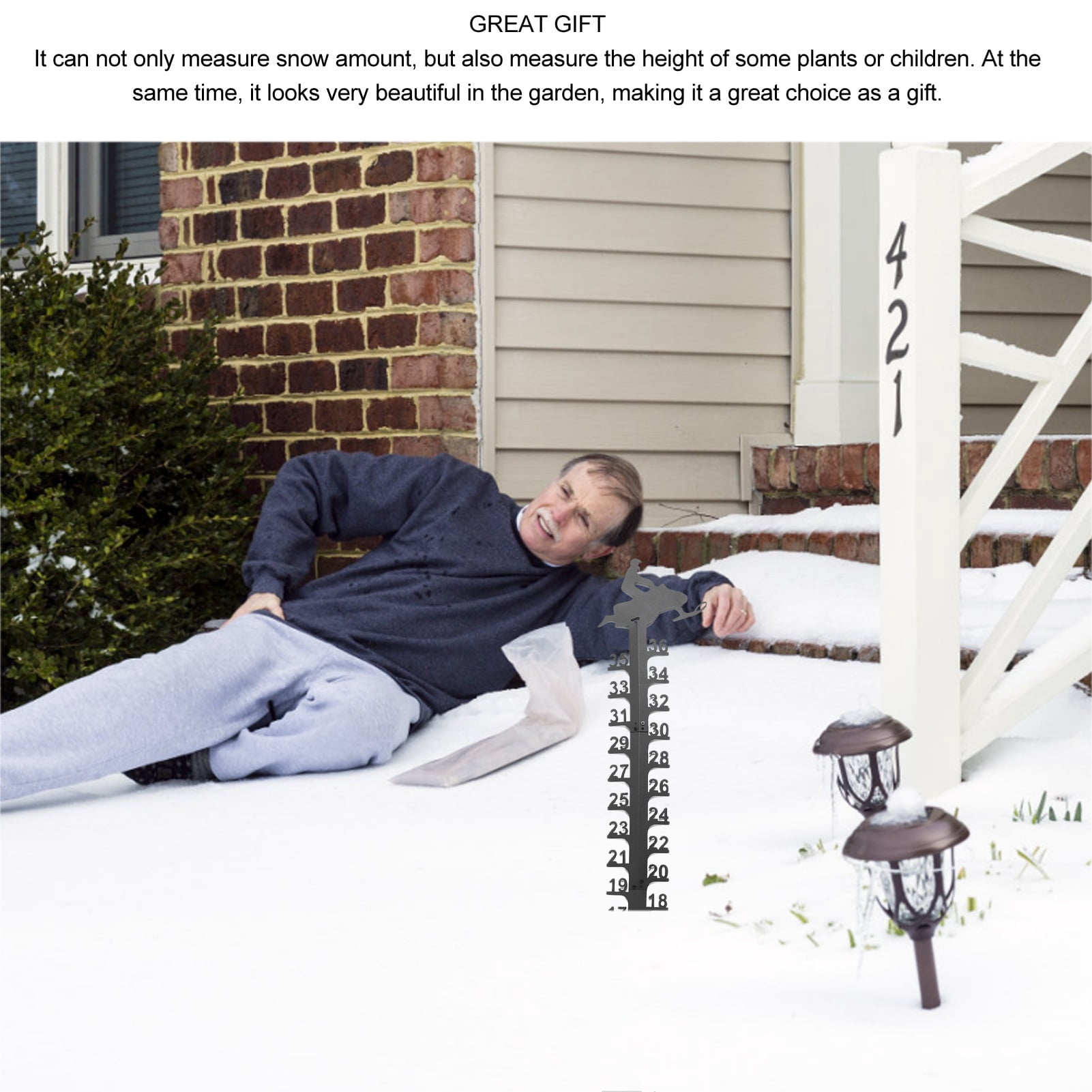 Suodoka 36 Inch Snow Gauge Outdoor Large Iron Snowfall Measuring Stick Outdoor Snow Depth Measure Rod For Garden Yard Winter Decorations, 118 cm / 46.46 in, Black